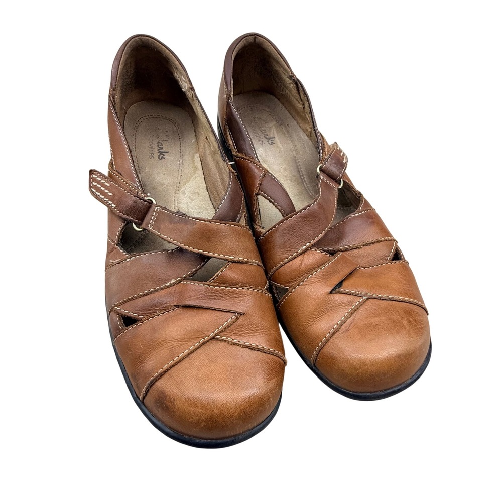 Clarks Bendables Brown Leather Mary Jane Strappy Comfort Flats Shoes 8M 60410